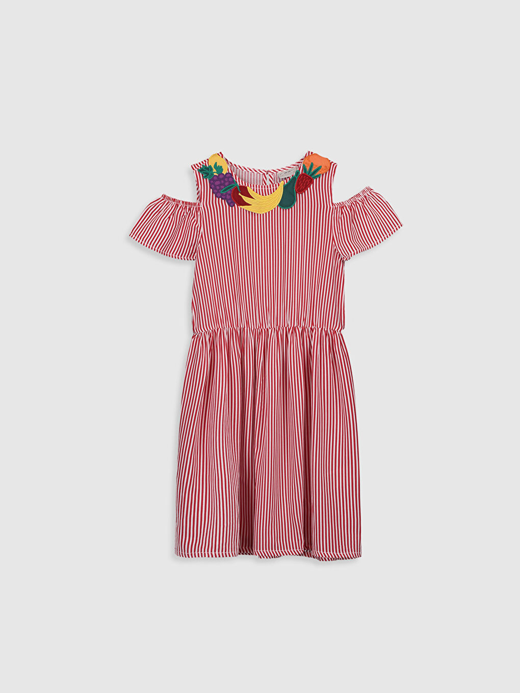 Kırmızı Bisiklet Yaka Kısa Kollu Kız Çocuk Elbise