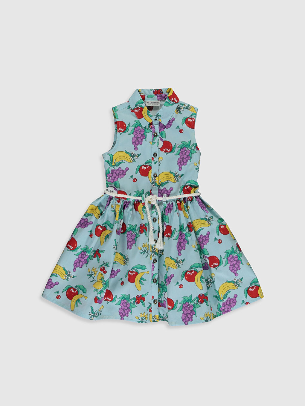 Yeşil Gömlek Yaka Desenli Poplin Kız Çocuk Elbise