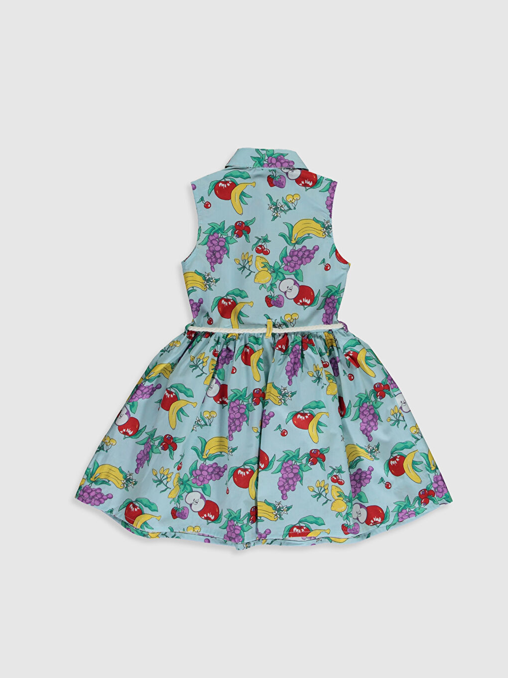 Yeşil Gömlek Yaka Desenli Poplin Kız Çocuk Elbise-1