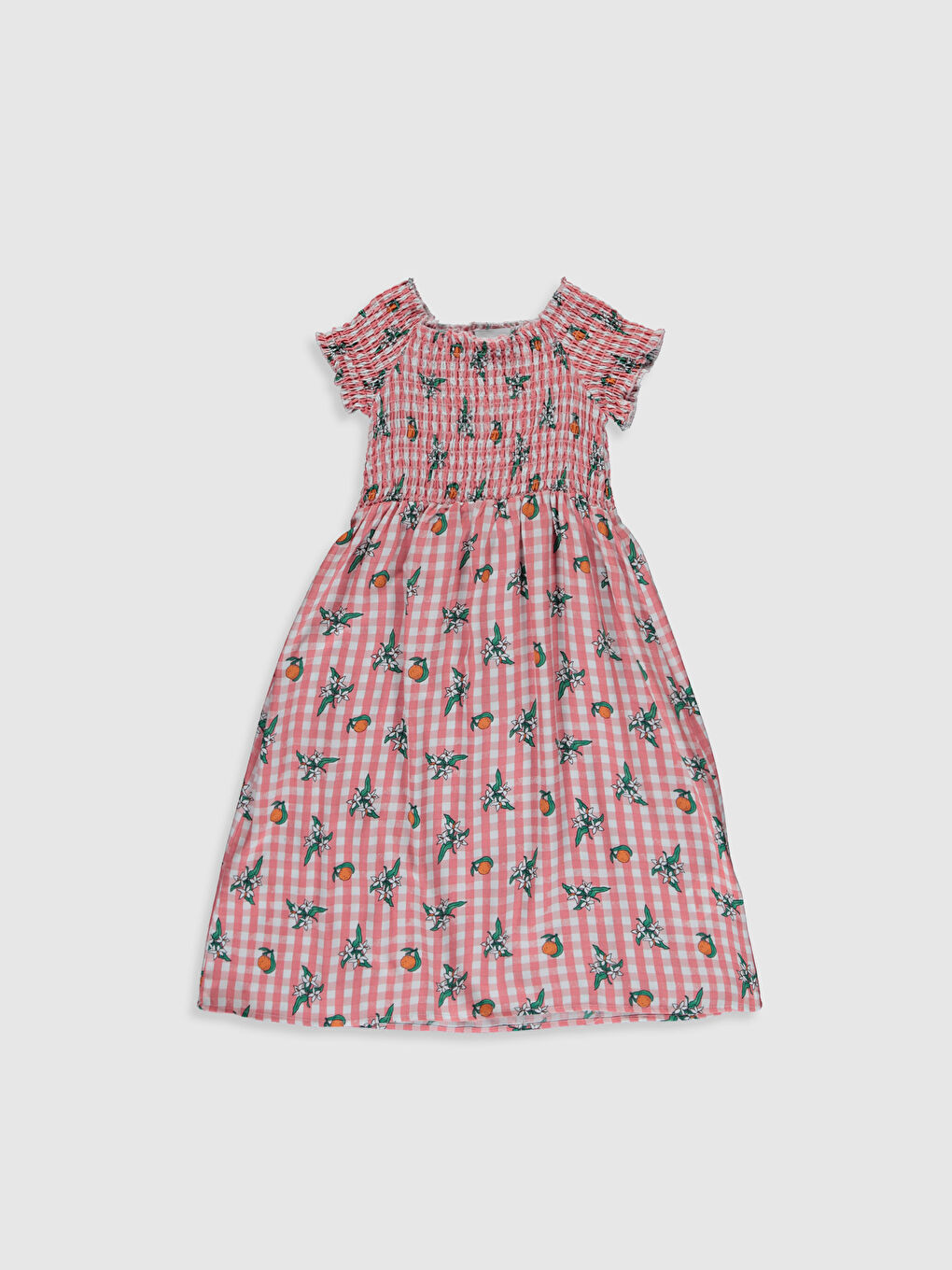 Kırmızı Kız Çocuk Baskılı Viskon Elbise