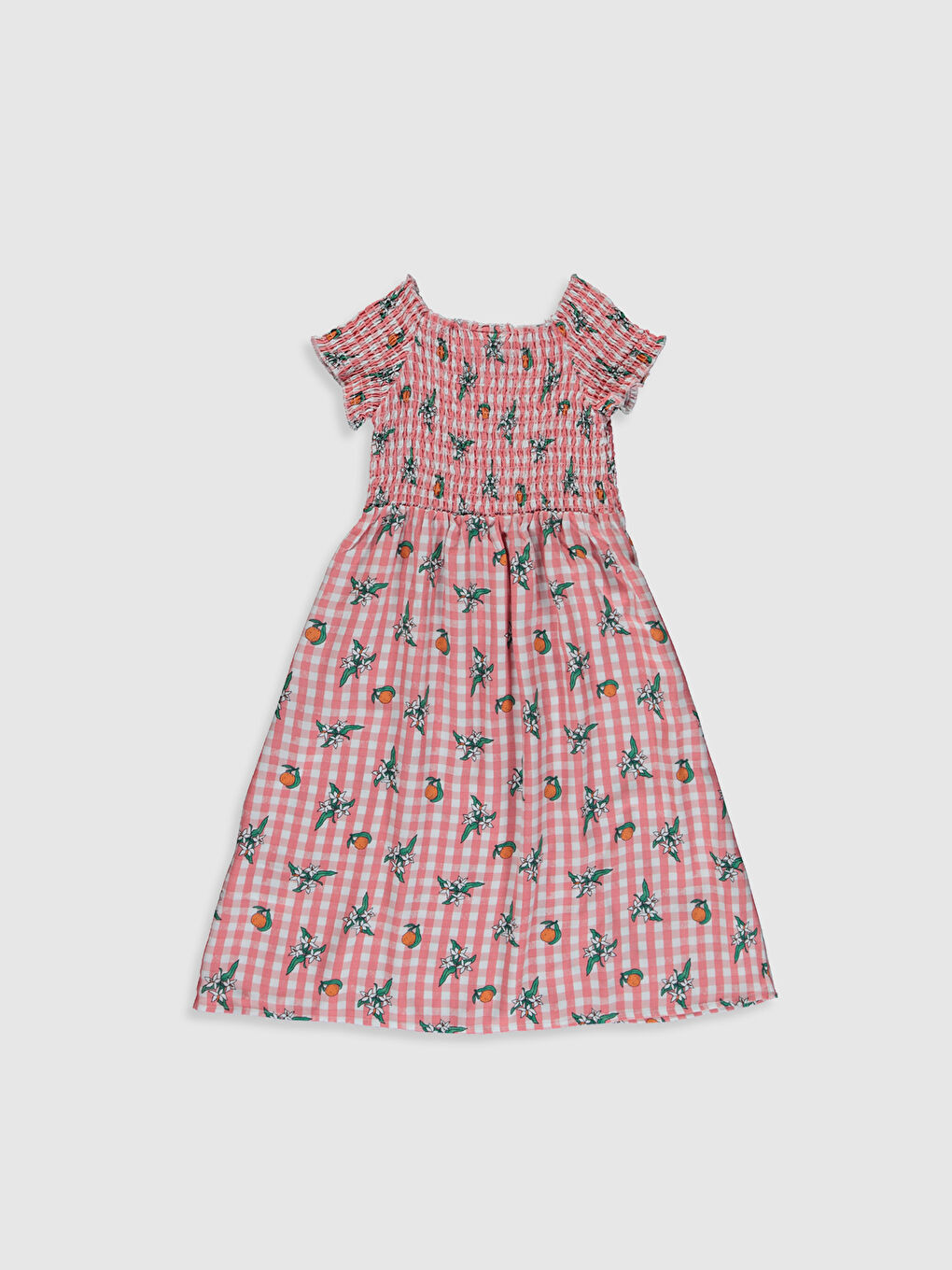 Kırmızı Kız Çocuk Baskılı Viskon Elbise-1