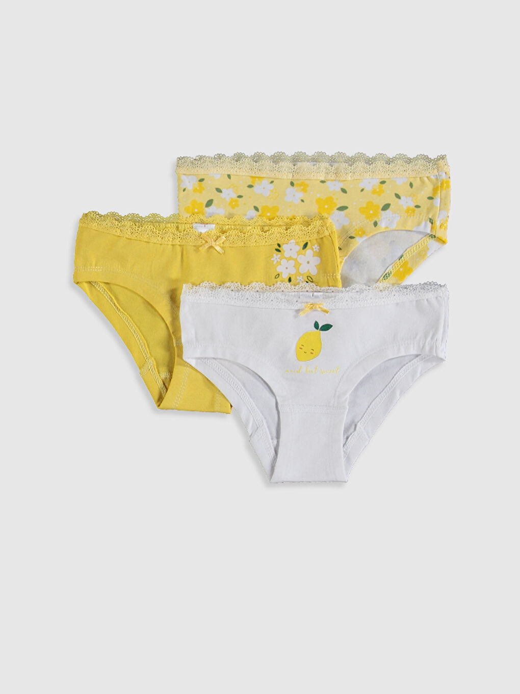 Beyaz Baskılı Pamuklu Kız Çocuk Külot 3'lü