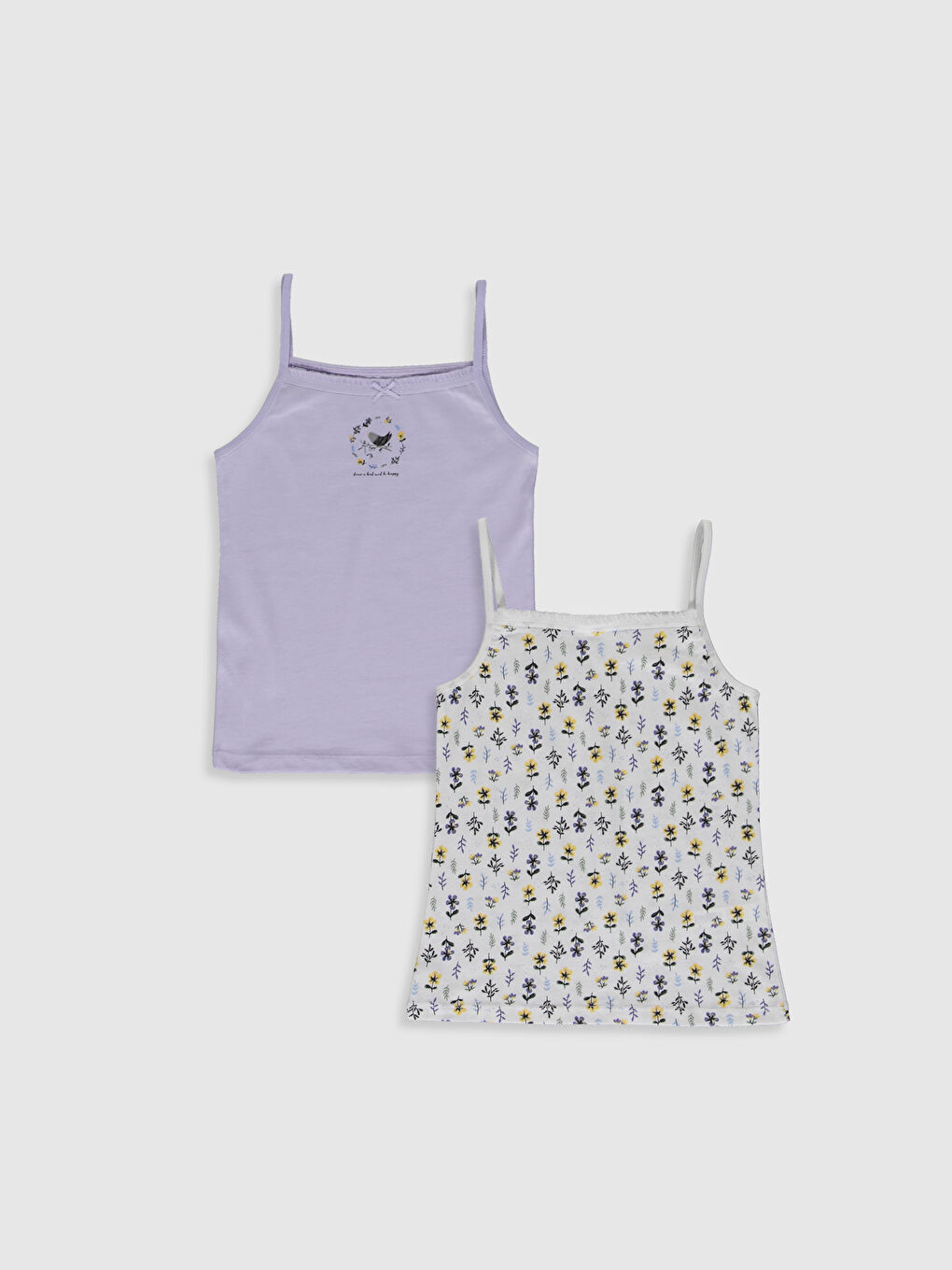 Square Collar Printed Strappy Girls' Vest 2 Pack