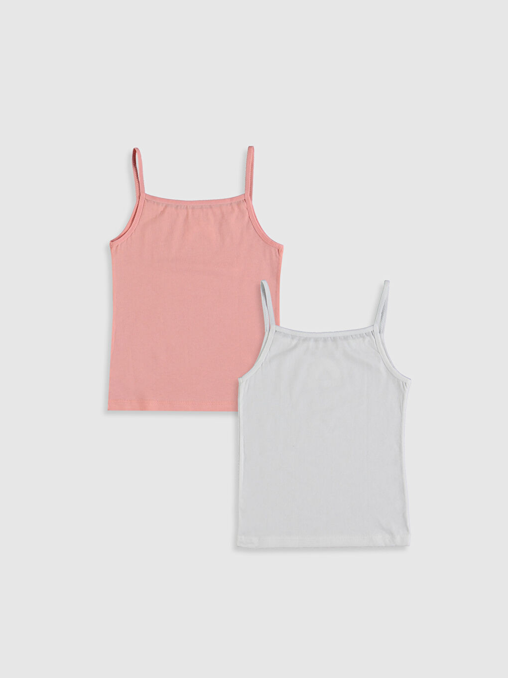 Ekru Kare Yaka Baskılı Askılı Kız Çocuk Atlet 2'li-1