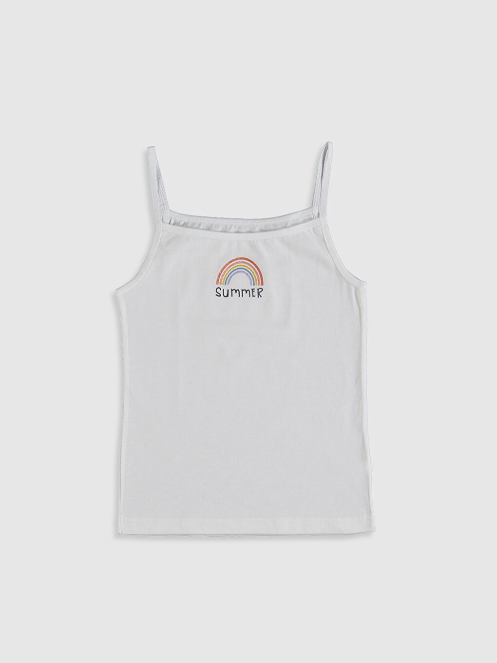 Ekru Kare Yaka Baskılı Askılı Kız Çocuk Atlet 2'li-2