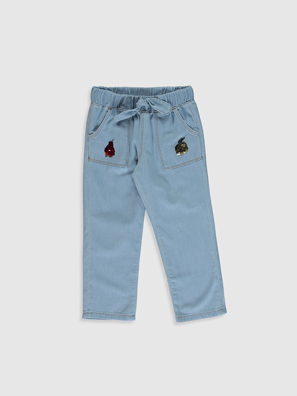 İndigo Beli Lastikli Kız Çocuk Jean Pantolon-1