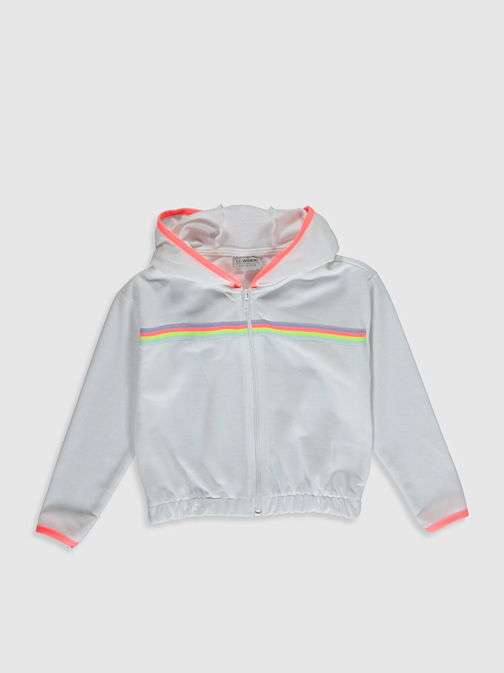 Beyaz Uzun Kollu Kız Çocuk Fermuarlı Sweatshirt