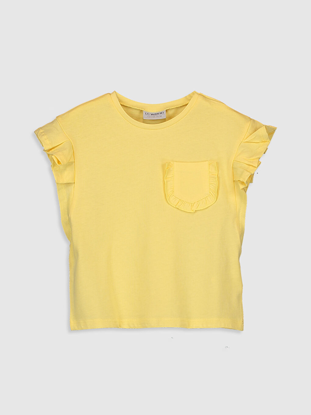 Sarı Bisiklet Yaka Kısa Kollu Kız Çocuk Tişört