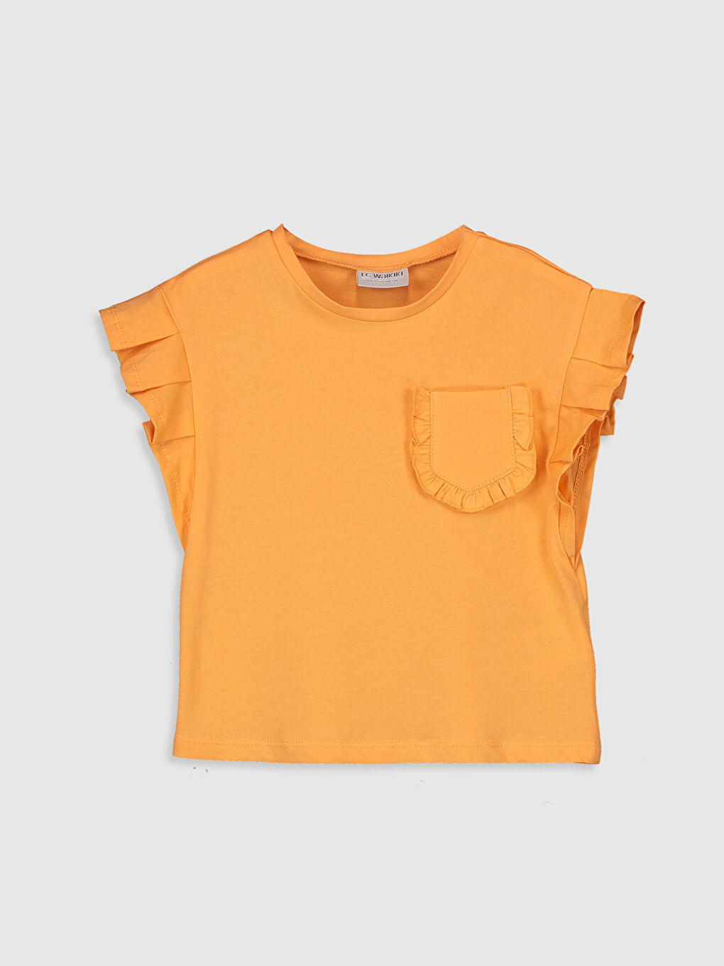 Turuncu Bisiklet Yaka Kısa Kollu Kız Çocuk Tişört