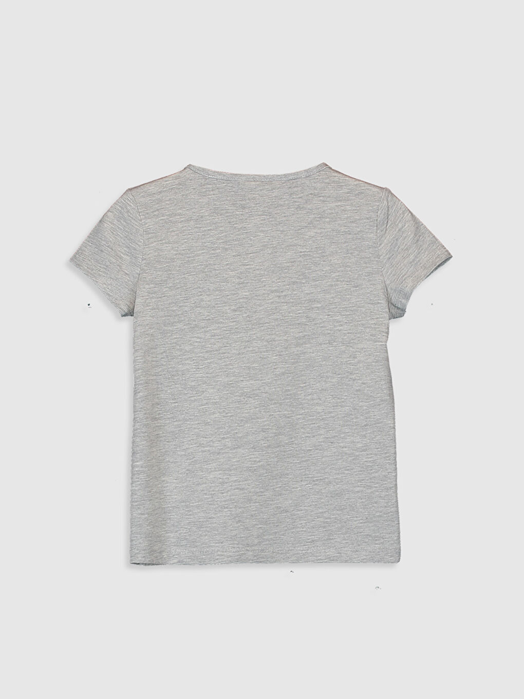 Gri Bisiklet Yaka Kısa Kollu Kız Çocuk Tişört-1
