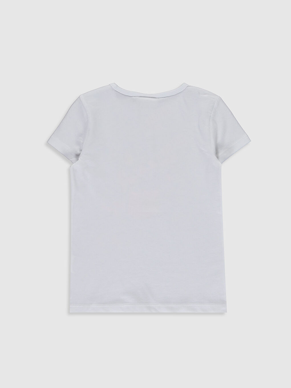 Beyaz Bisiklet Yaka Kısa Kollu Kız Çocuk Tişört-1