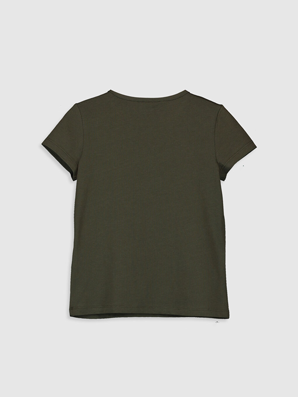 Haki Bisiklet Yaka Kısa Kollu Kız Çocuk Tişört-1