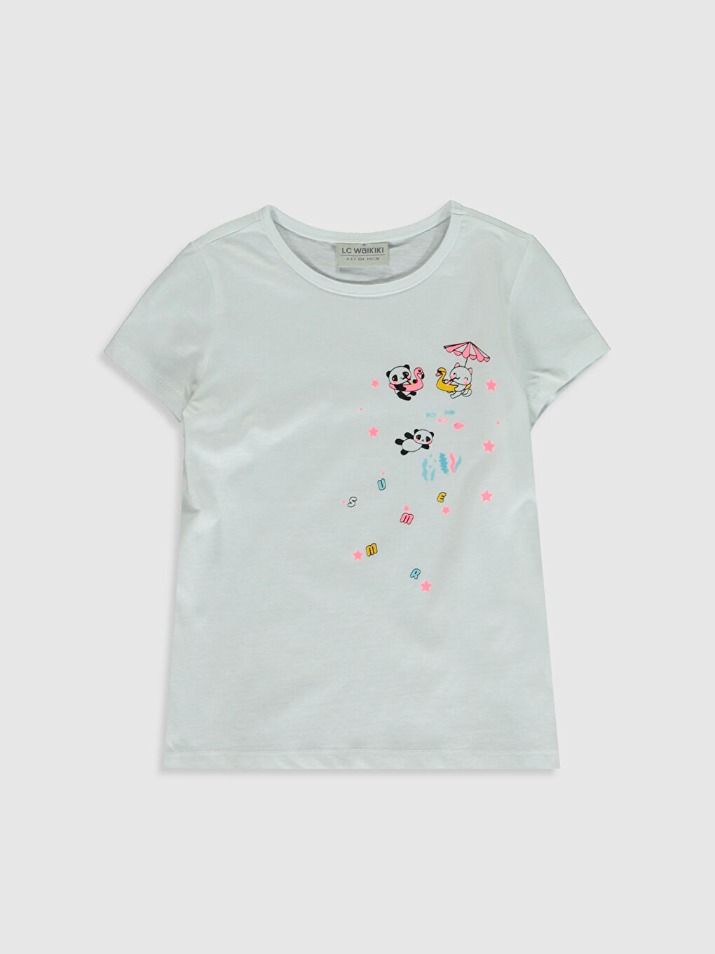 Beyaz Bisiklet Yaka Kısa Kollu Kız Çocuk Tişört