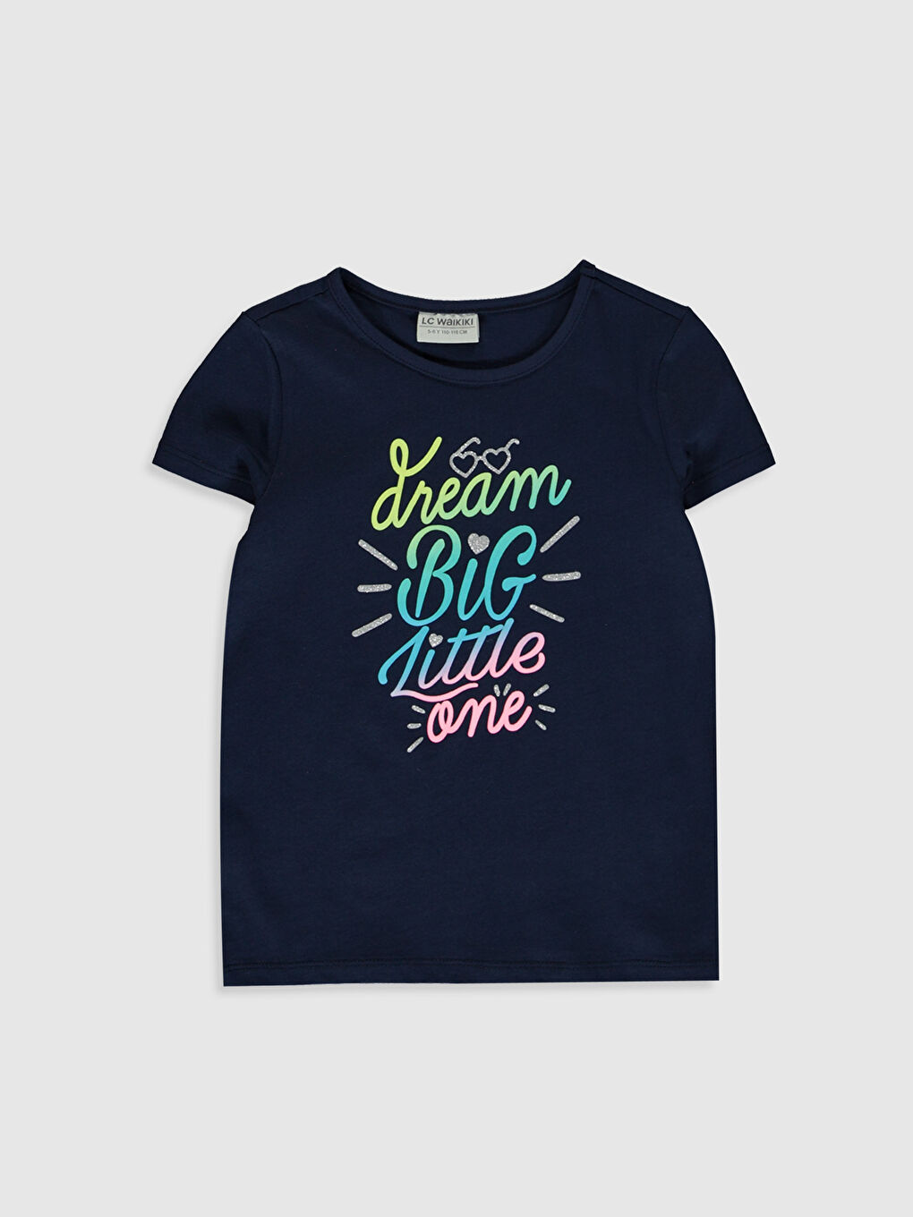Lacivert Bisiklet Yaka Kısa Kollu Kız Çocuk Tişört