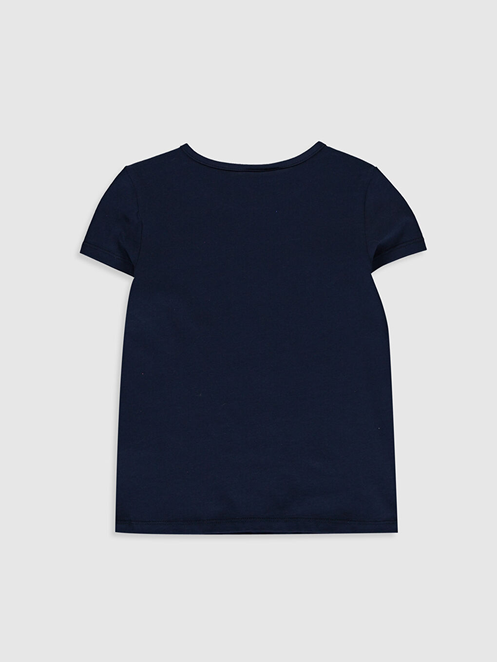 Lacivert Bisiklet Yaka Kısa Kollu Kız Çocuk Tişört-1
