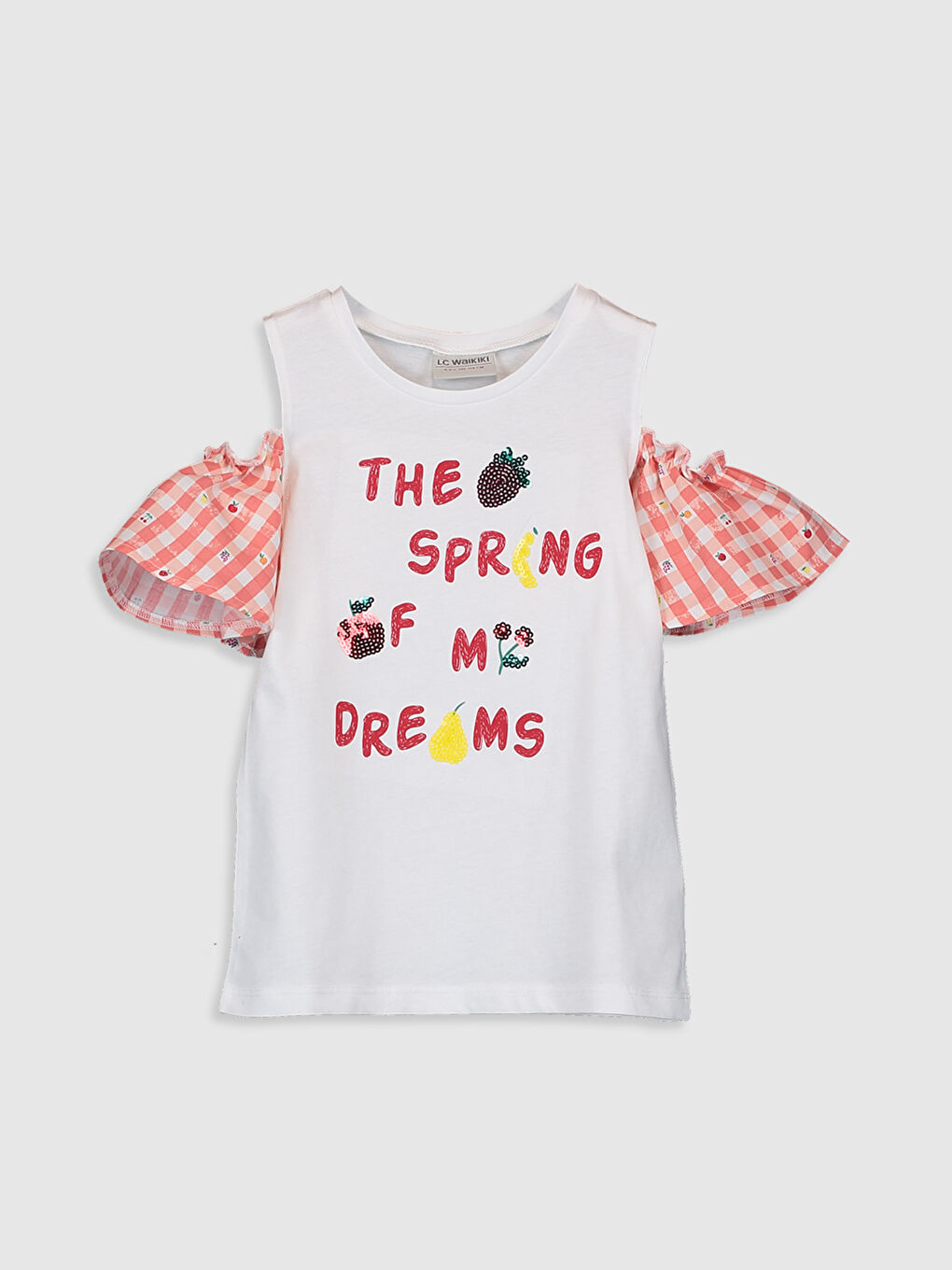 Beyaz Bisiklet Yaka Kısa Kollu Kız Çocuk Tişört