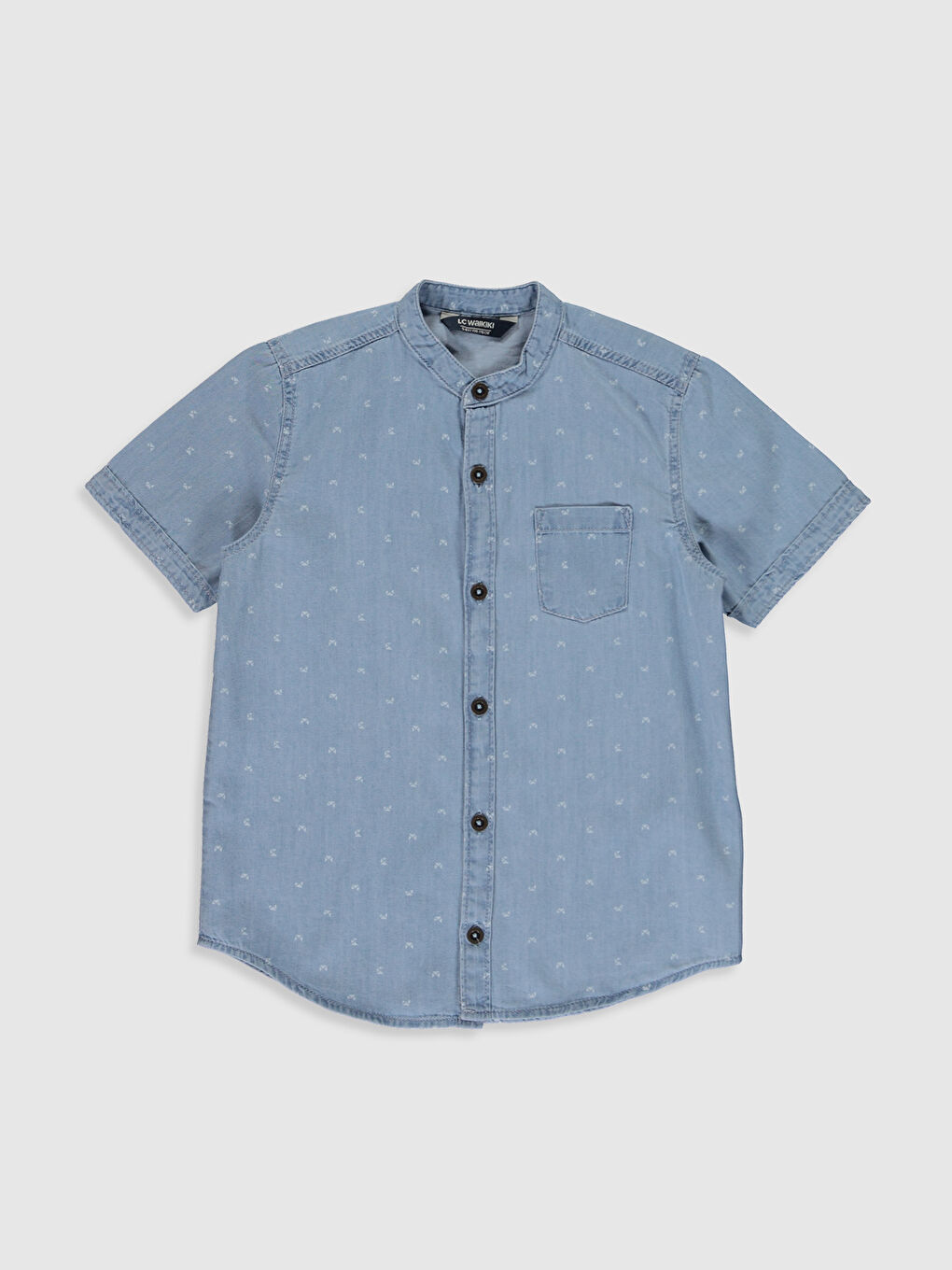 İndigo Hakim Yaka Desenli Kısa Kollu Erkek Çocuk Jean Gömlek