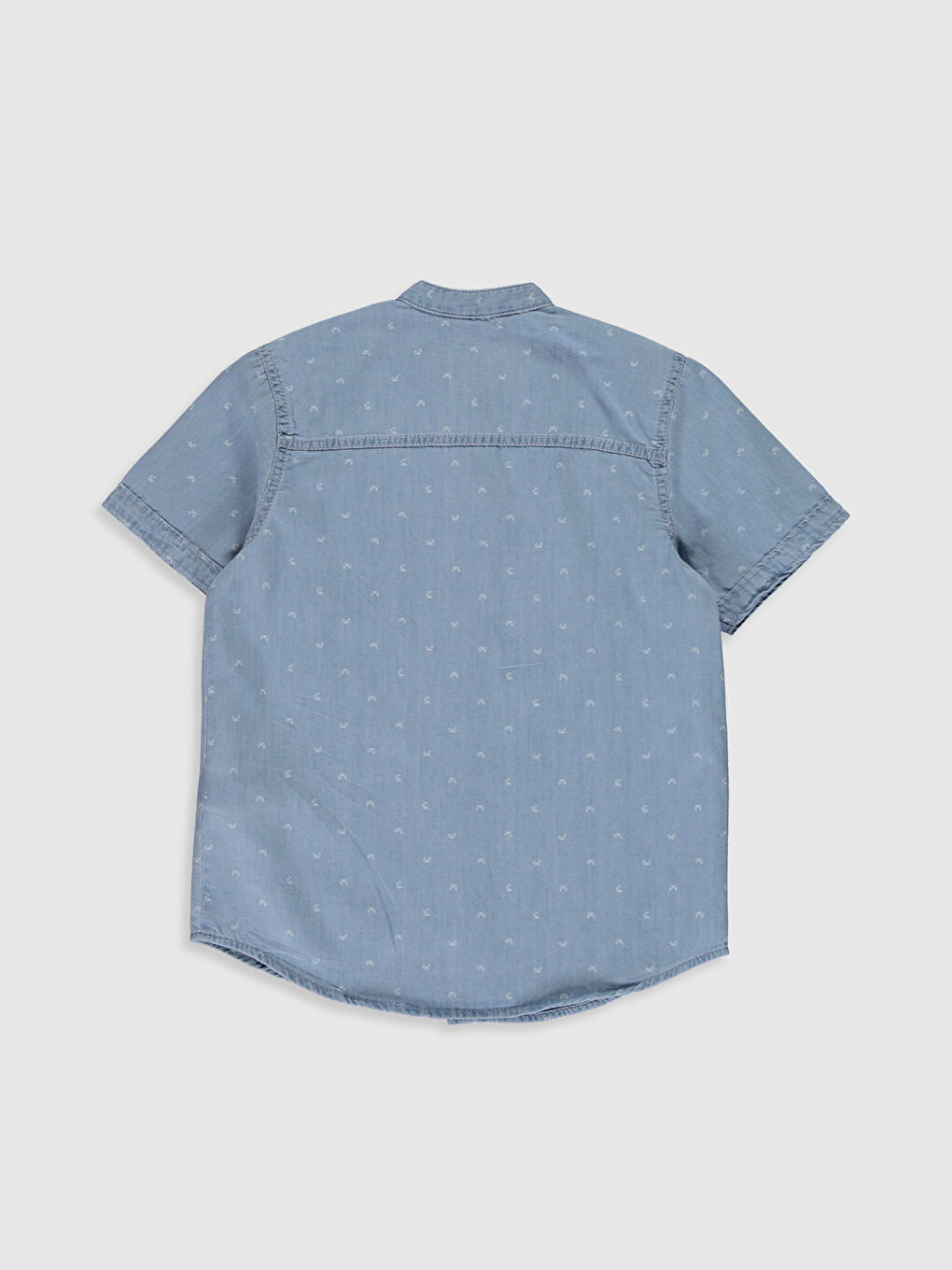 İndigo Hakim Yaka Desenli Kısa Kollu Erkek Çocuk Jean Gömlek-1