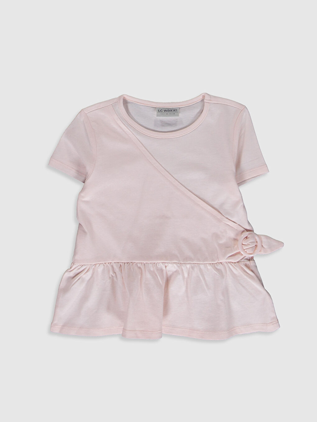 Pembe Bisiklet Yaka Kısa Kollu Kız Çocuk Tişört