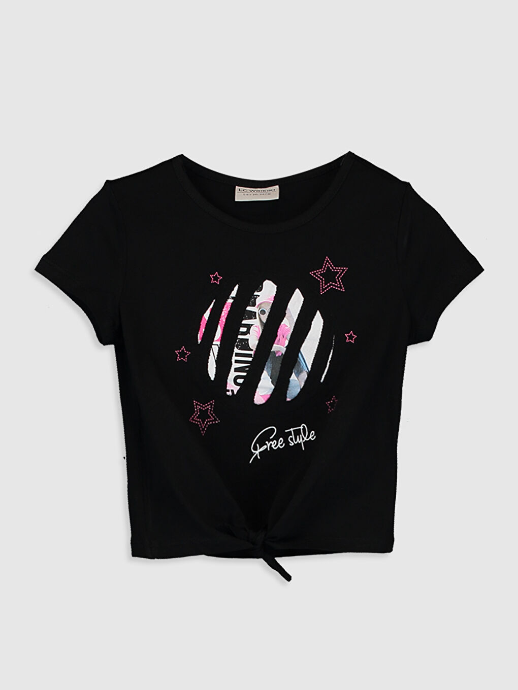 Siyah Bisiklet Yaka Kısa Kollu Kız Çocuk Tişört