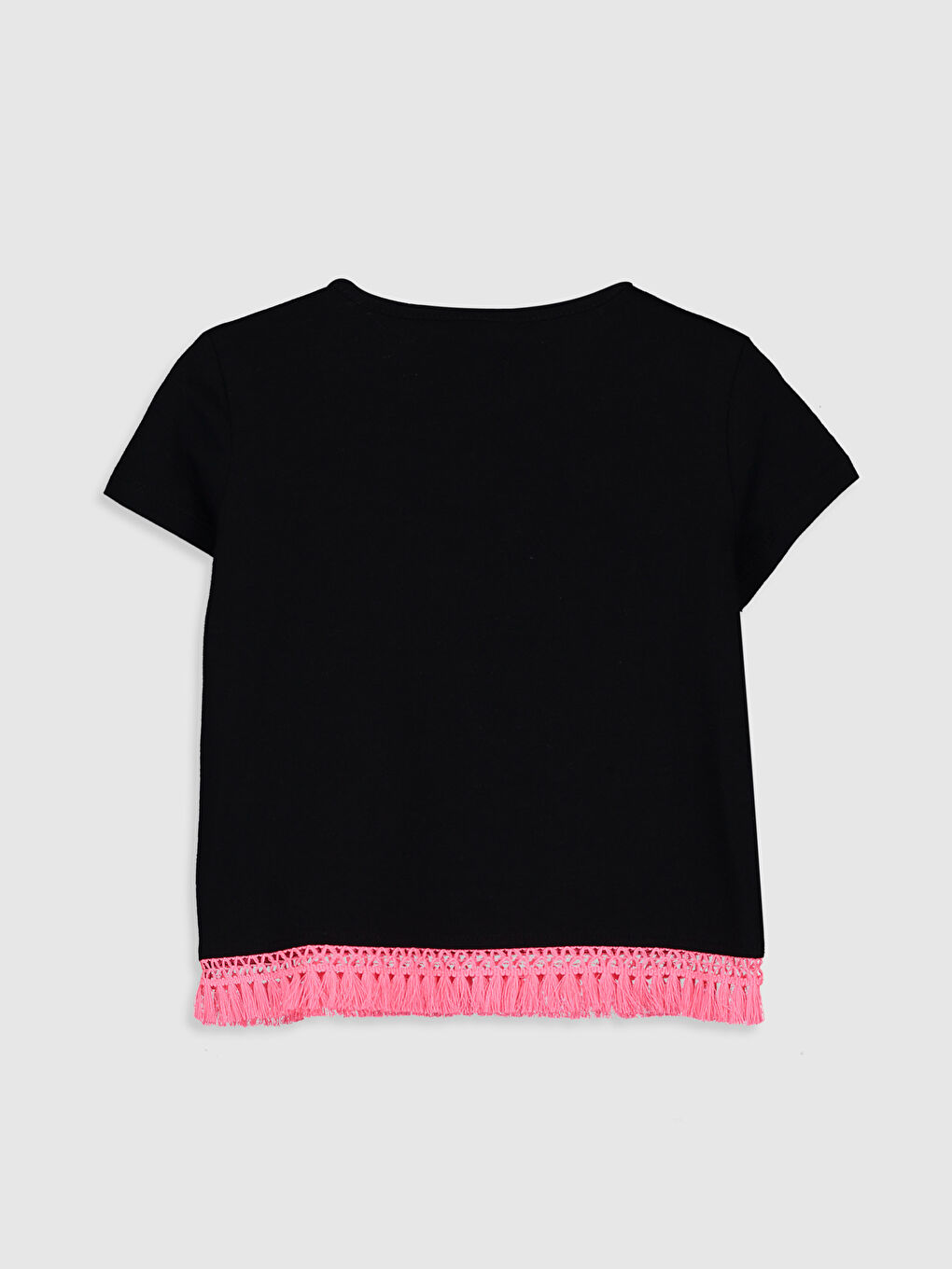 Siyah Bisiklet Yaka Kısa Kollu Kız Çocuk Tişört-1