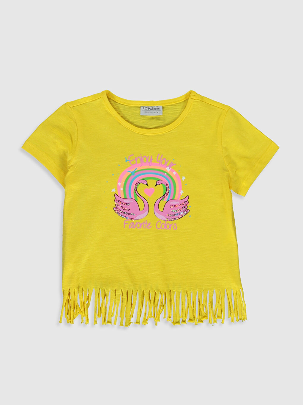 Sarı Bisiklet Yaka Kısa Kollu Kız Çocuk Tişört