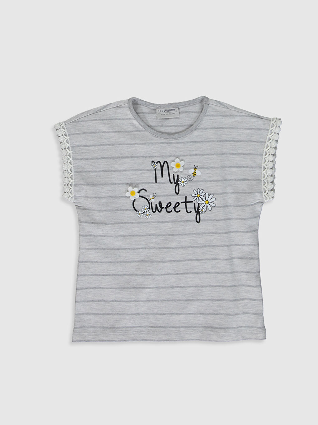 Gri Bisiklet Yaka Kısa Kollu Kız Çocuk Tişört