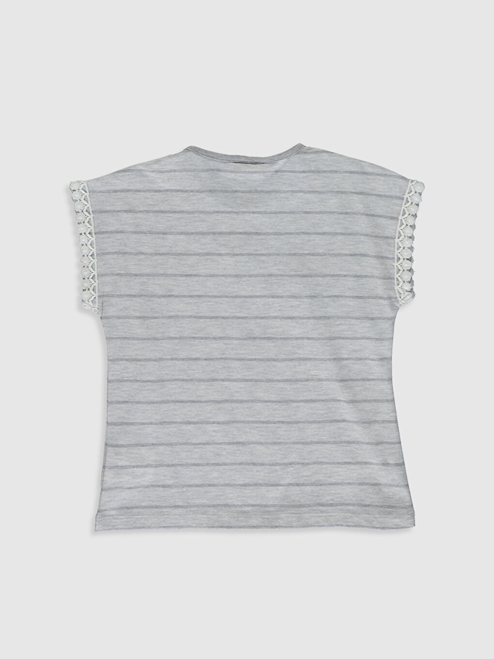 Gri Bisiklet Yaka Kısa Kollu Kız Çocuk Tişört-1