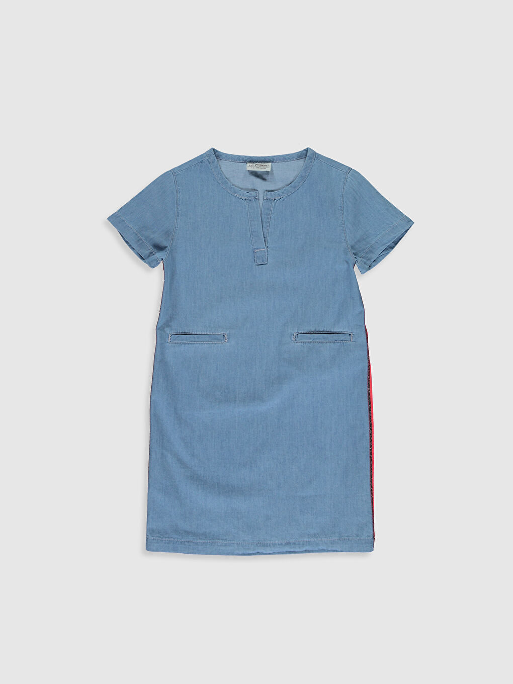 İndigo Hakim Yaka Kısa Kollu Kız Çocuk Jean Elbise