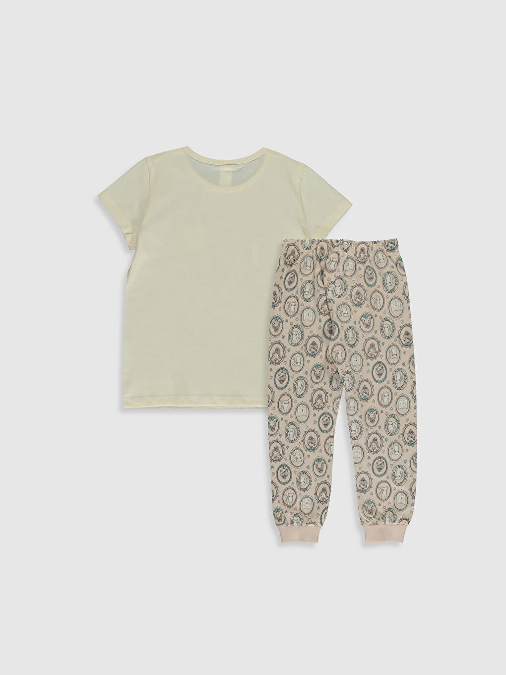 Ekru Bisiklet Yaka Kısa Kollu Kız Çocuk Pijama Takım-1