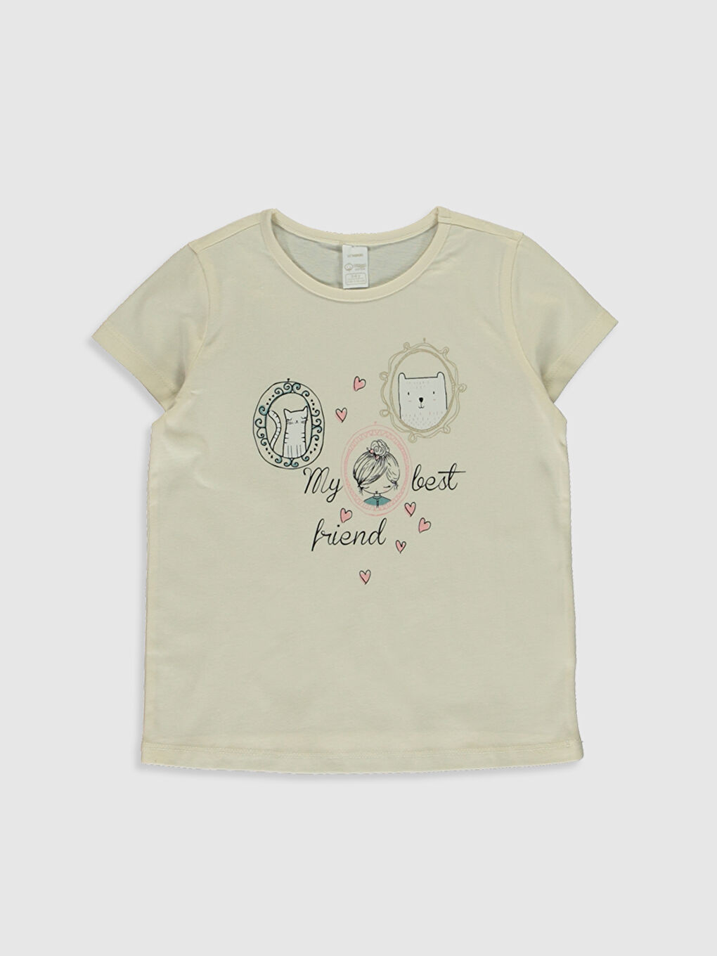 Ekru Bisiklet Yaka Kısa Kollu Kız Çocuk Pijama Takım-2