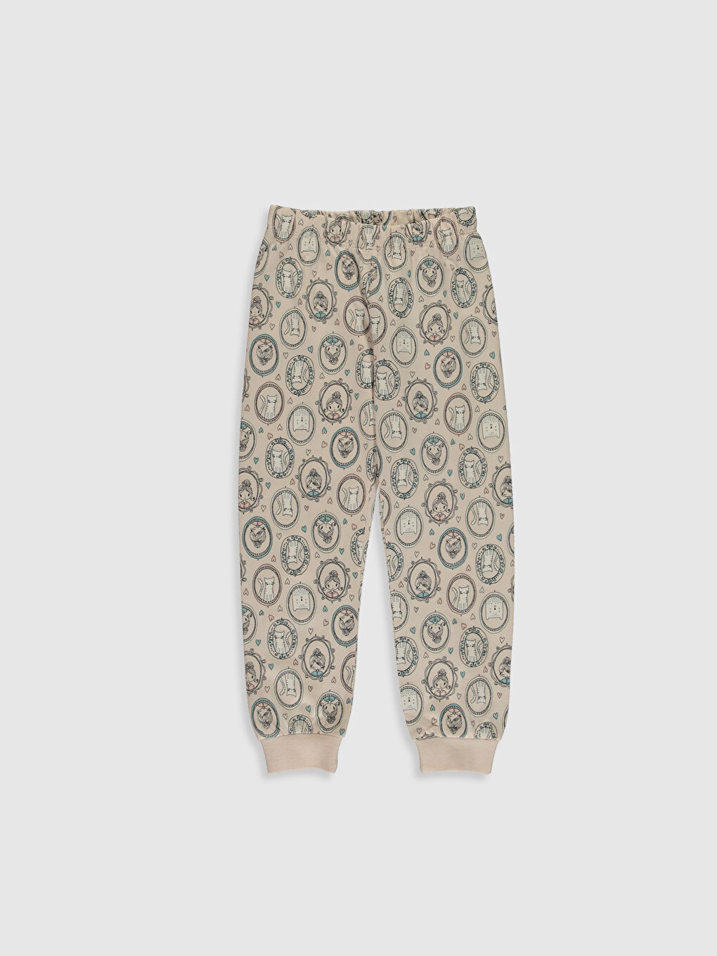 Ekru Bisiklet Yaka Kısa Kollu Kız Çocuk Pijama Takım-3