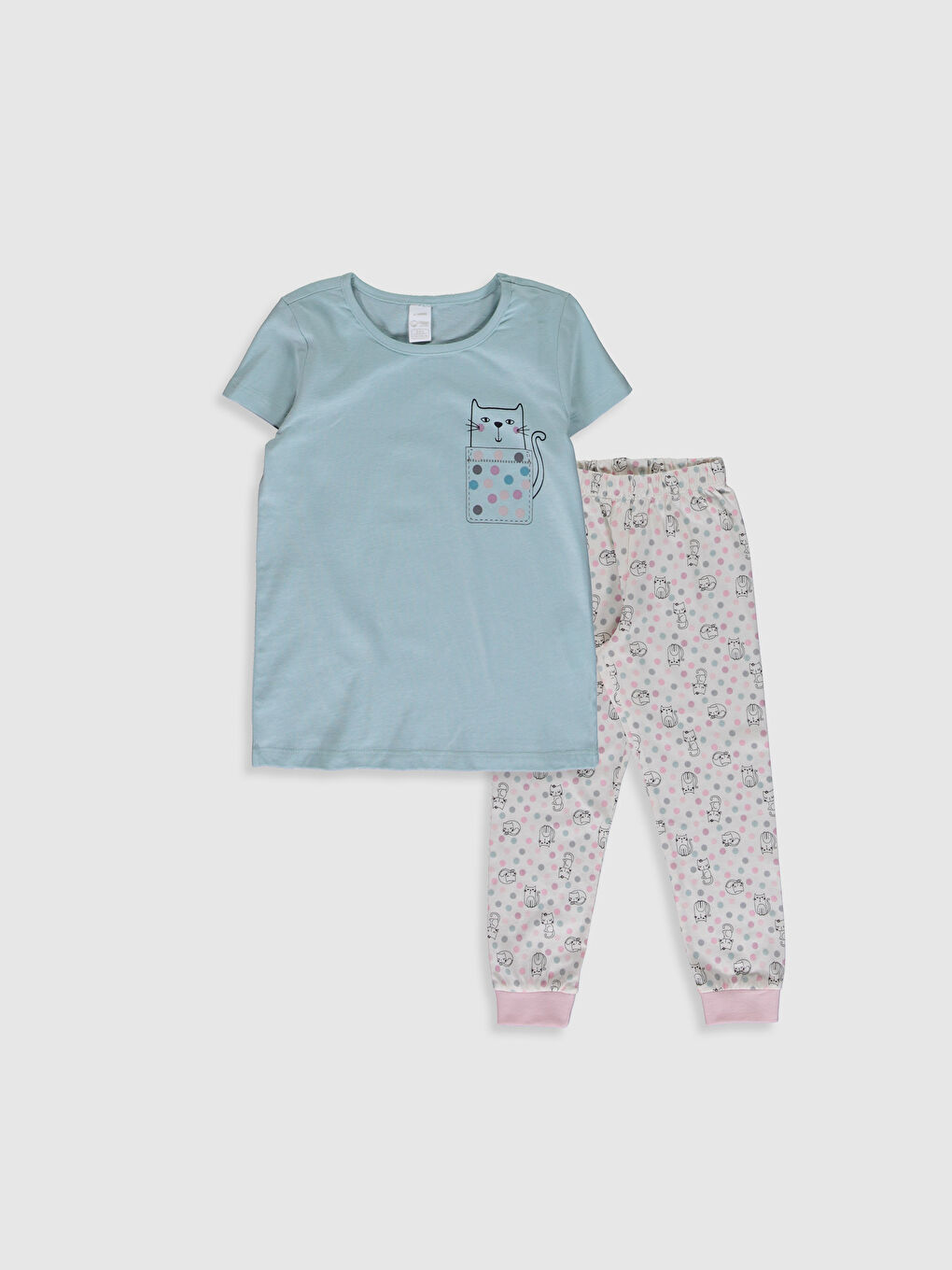 Yeşil Bisiklet Yaka Baskılı Kısa Kollu Kız Çocuk Pijama Takımı