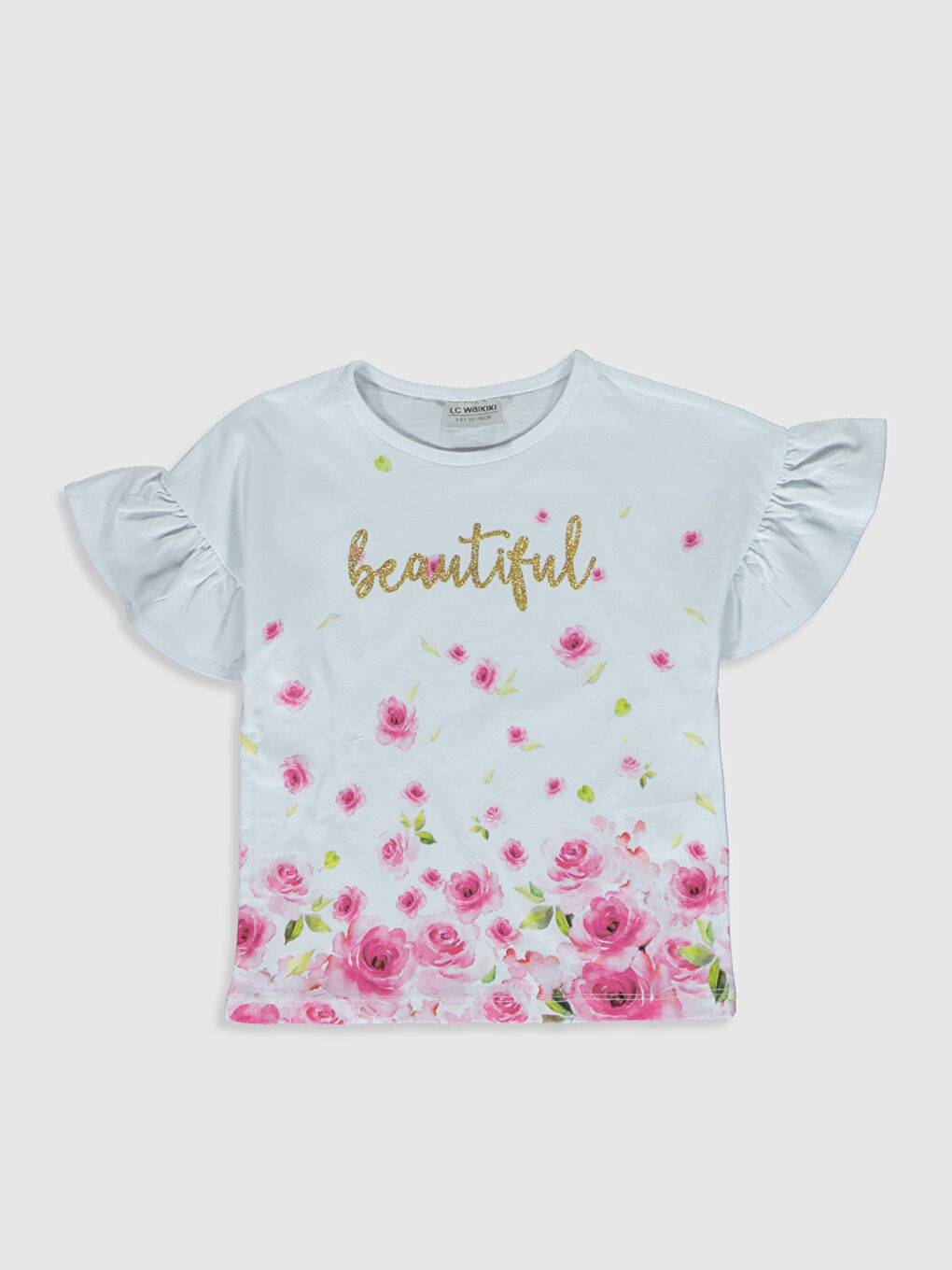 Beyaz Bisiklet Yaka Kısa Kollu Kız Çocuk Tişört