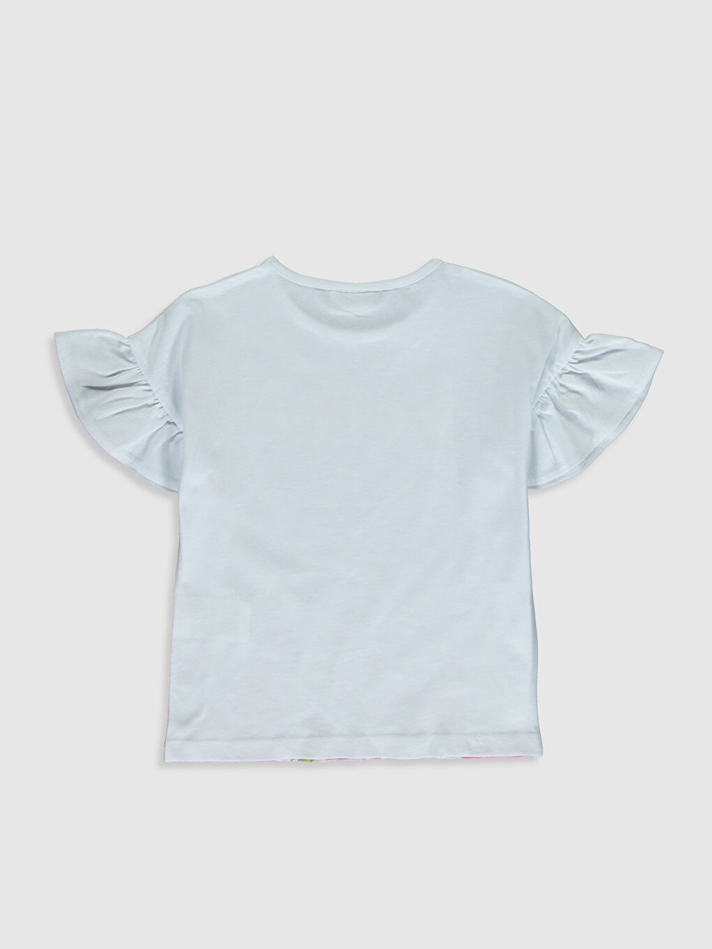 Beyaz Bisiklet Yaka Kısa Kollu Kız Çocuk Tişört-1