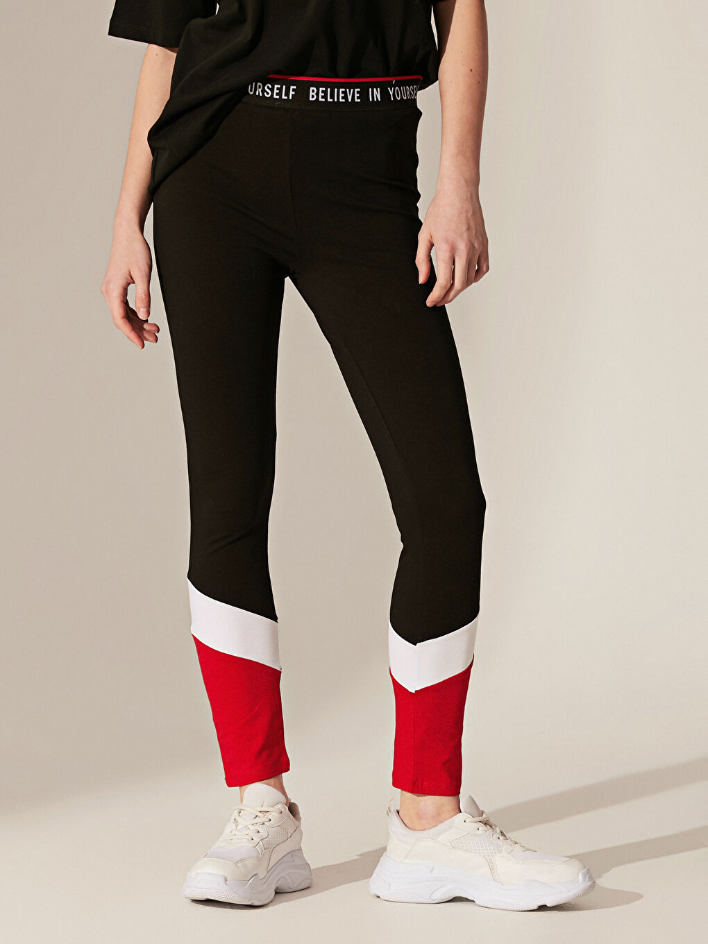 Siyah Renk Bloklu Esnek Tayt Anne Kız Kombini-2