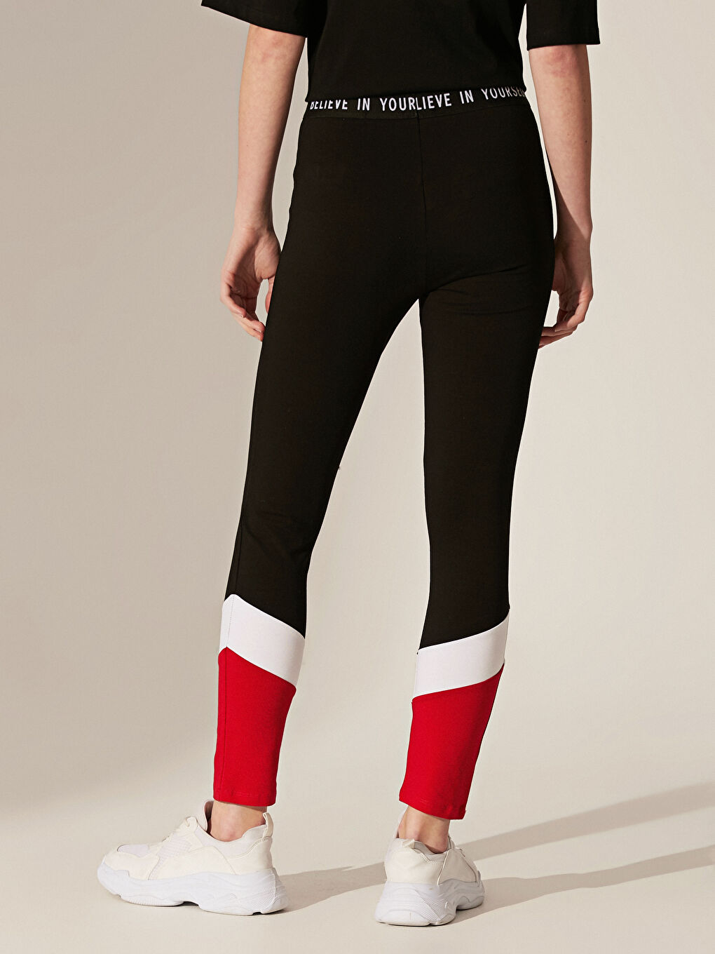 Siyah Renk Bloklu Esnek Tayt Anne Kız Kombini-3