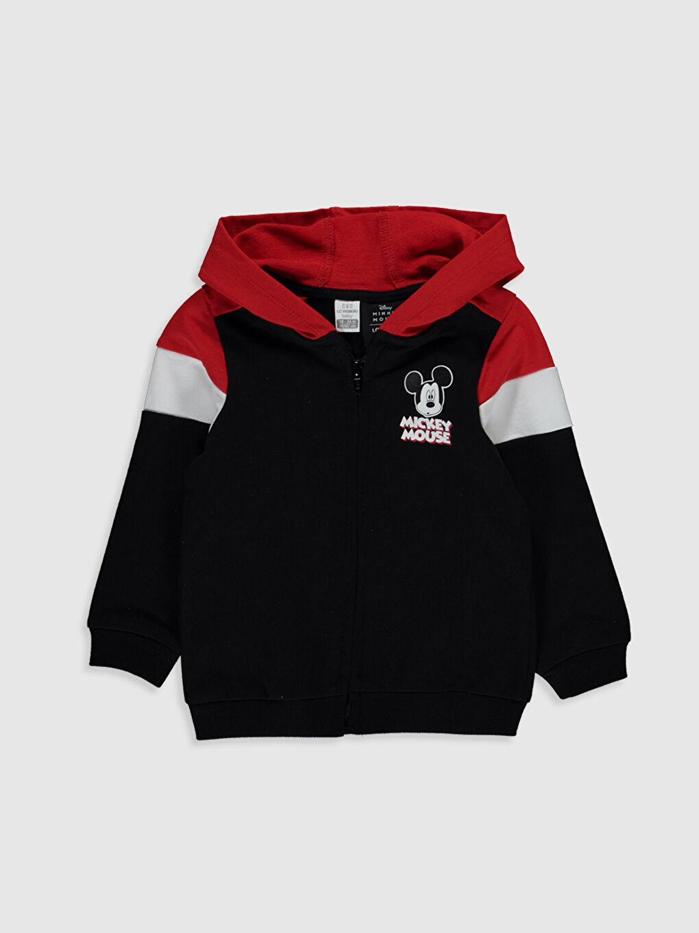 Siyah Kız Bebek Mickey Mouse Baskılı Fermuarlı Kapüşonlu Sweatshirt Anne Kız Kombini