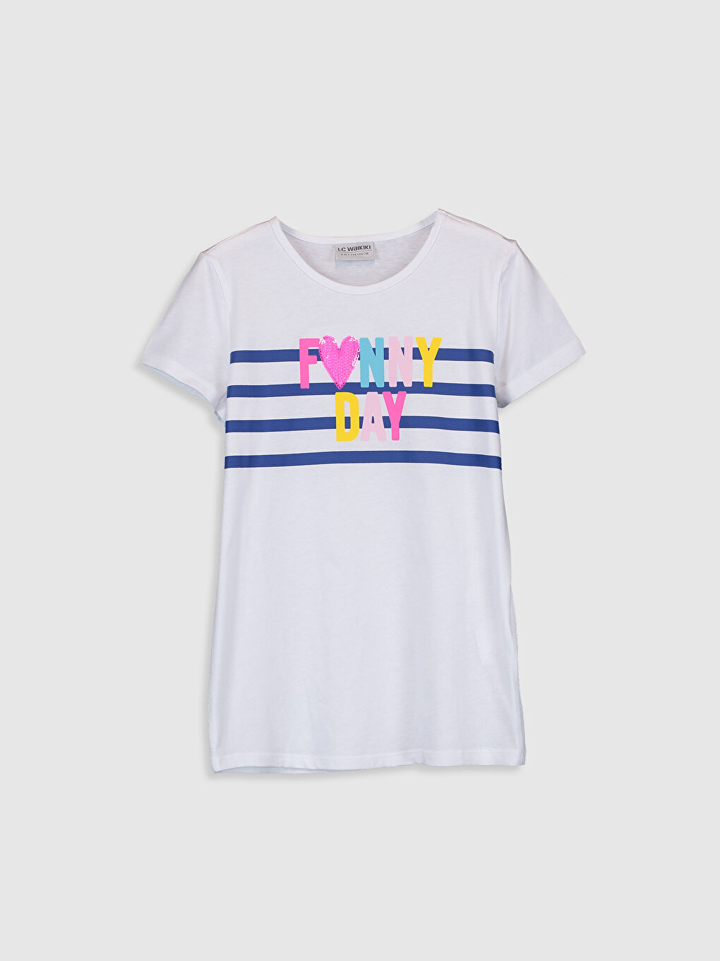 Beyaz Bisiklet Yaka Kısa Kollu Kız Çocuk Tişört