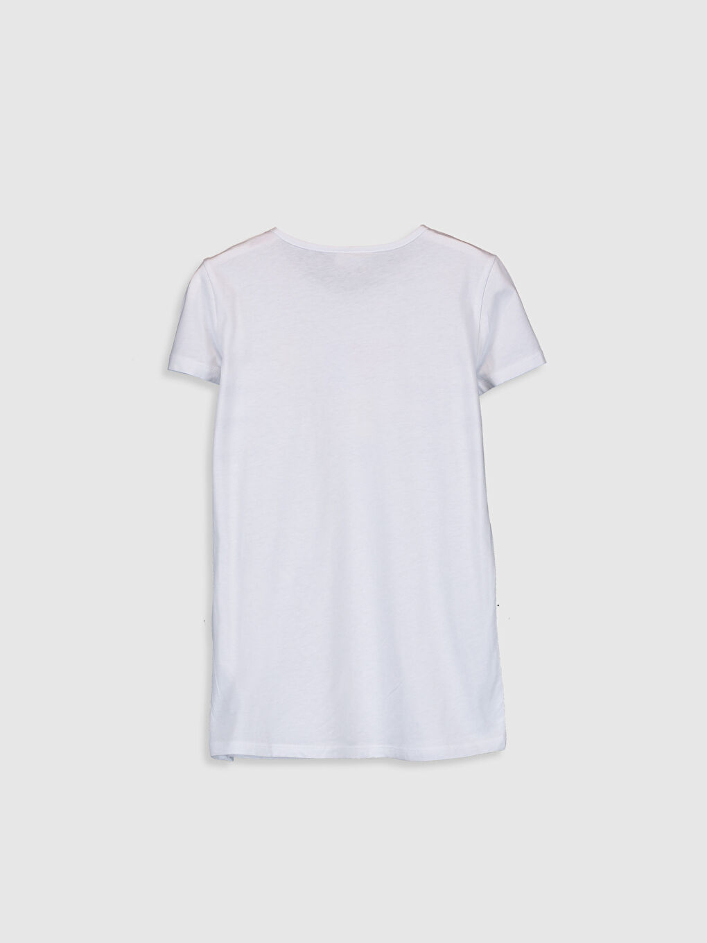 Beyaz Bisiklet Yaka Kısa Kollu Kız Çocuk Tişört-1