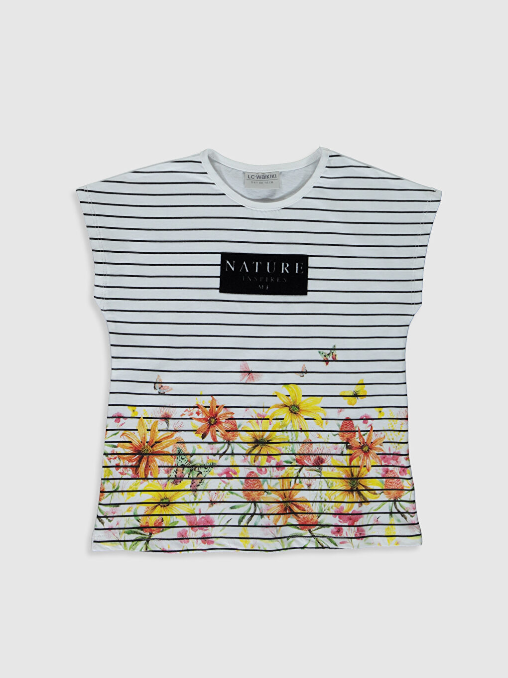 Beyaz Bisiklet Yaka Kısa Kollu Kız Çocuk Tişört