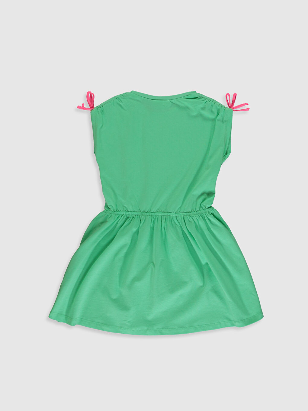 Yeşil Bisiklet Yaka Kısa Kollu Kız Çocuk Elbise-1