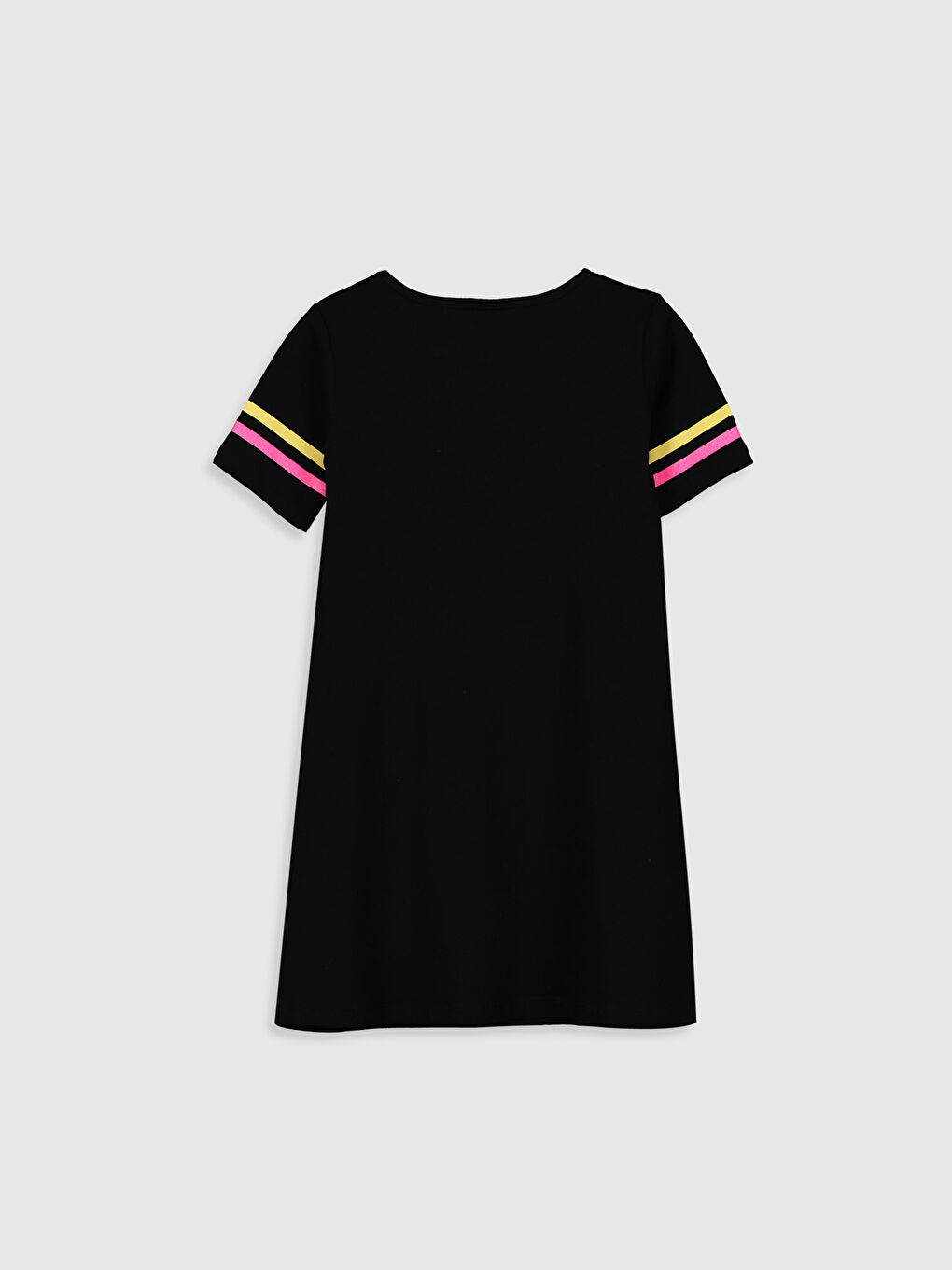 Siyah Bisiklet Yaka Kısa Kollu Kız Çocuk Elbise-1