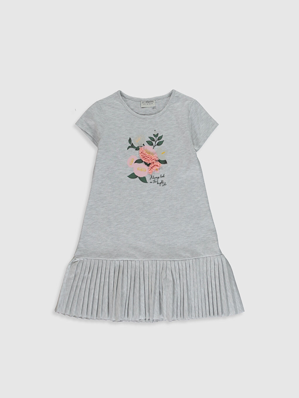 Gri Bisiklet Yaka Kısa Kollu Kız Çocuk Elbise