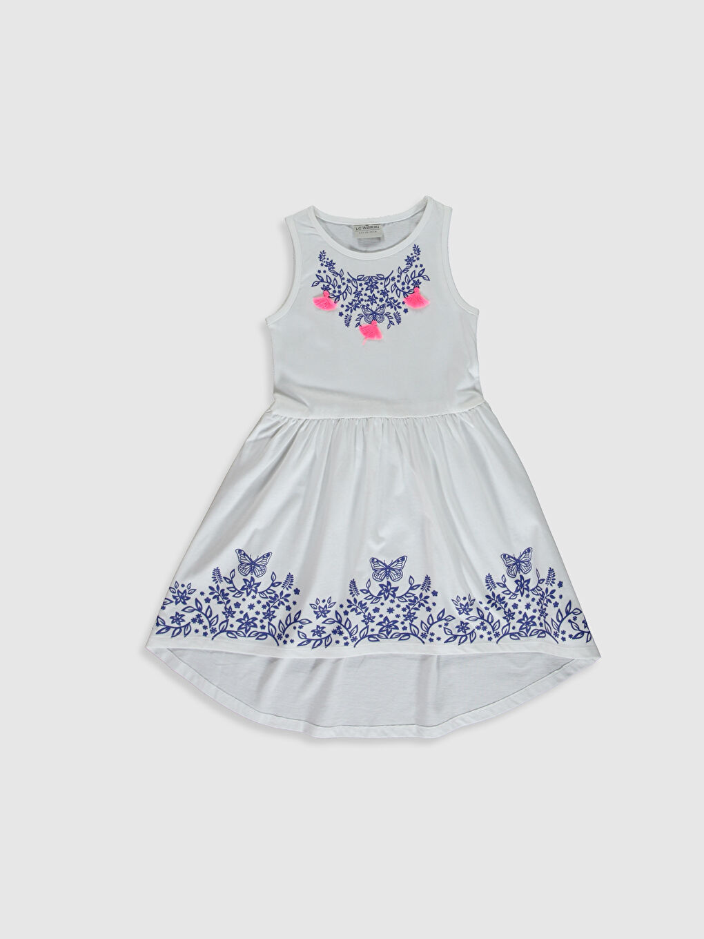 Beyaz Bisiklet Yaka Kız Çocuk Elbise