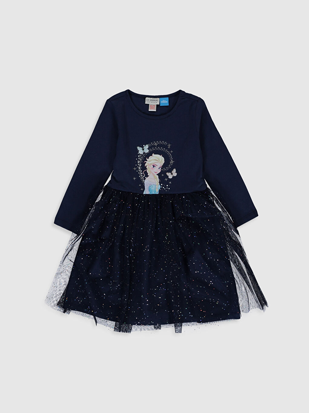 Lacivert Bisiklet Yaka Kız Çocuk Elbise