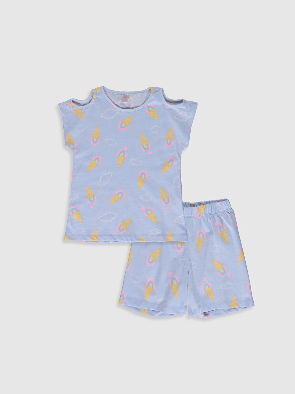 Mavi Bisiklet Yaka Kısa Kollu Kız Çocuk Pijama Takım