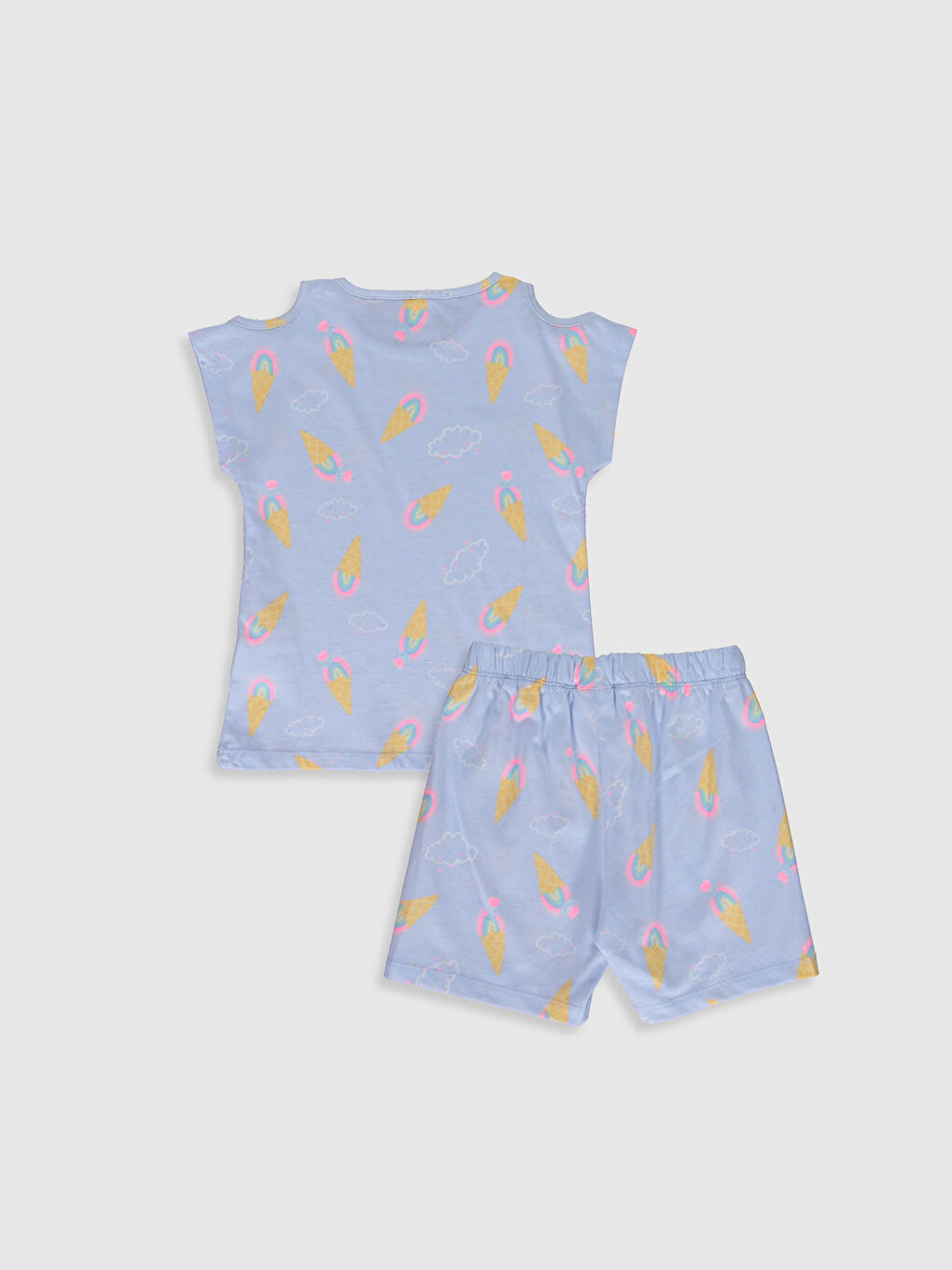 Mavi Bisiklet Yaka Kısa Kollu Kız Çocuk Pijama Takım-1