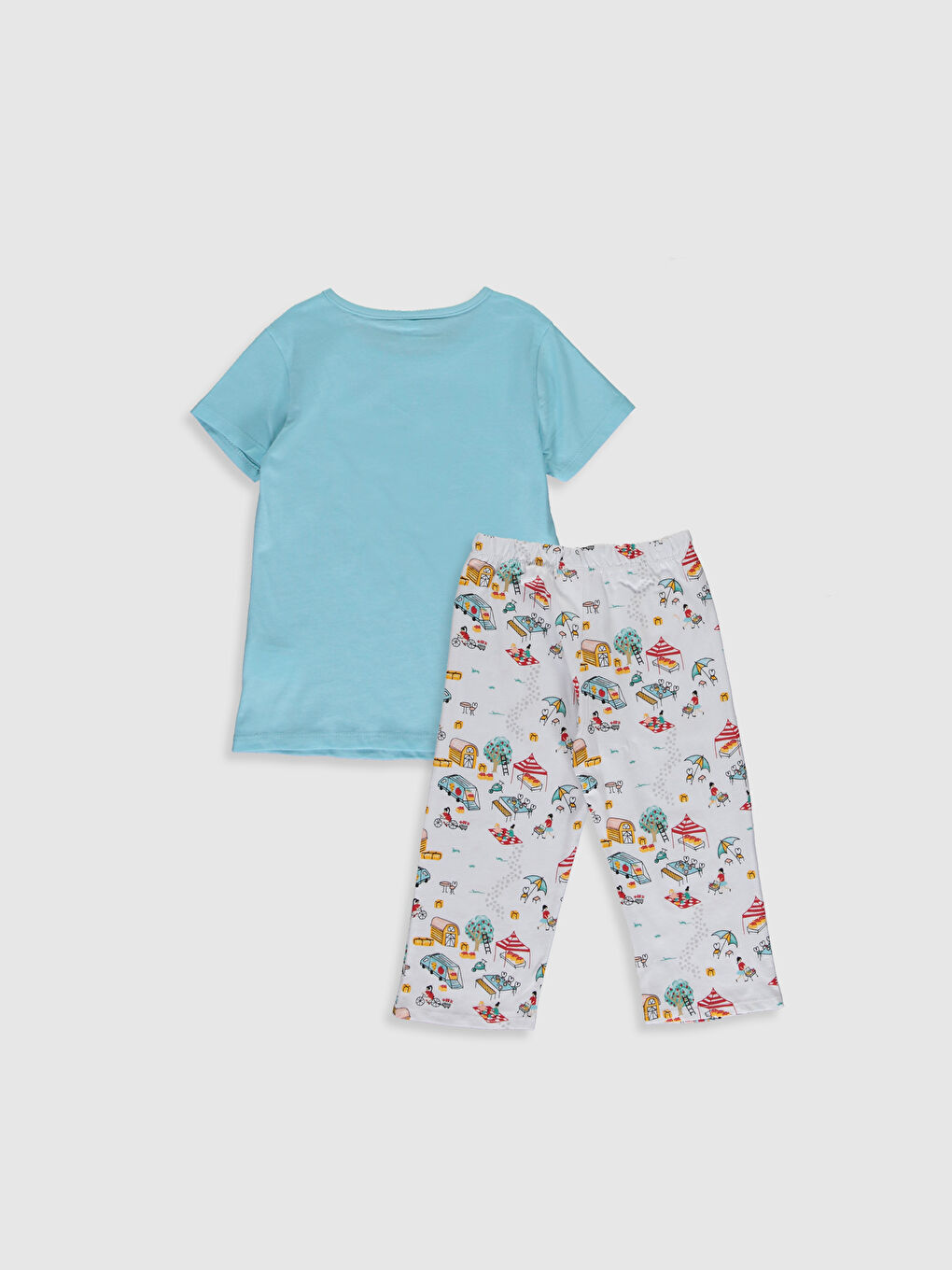 Turkuaz Bisiklet Yaka Kısa Kollu Kız Çocuk Pijama Takım-1