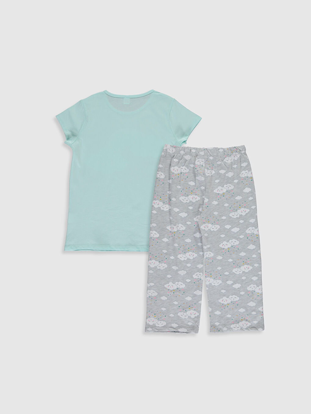 Turkuaz Bisiklet Yaka Kısa Kollu Kız Çocuk Pijama Takım-1